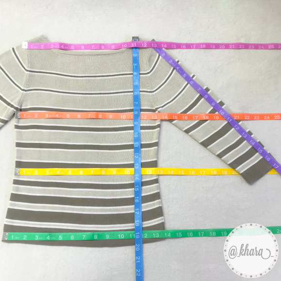 Beige Striped 3/4 Sleeve Lightweight Stretch-Knit - Picture 6 of 8